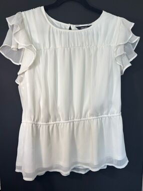 Vera wang Ruffled Sleeve Peplum Blouse - White